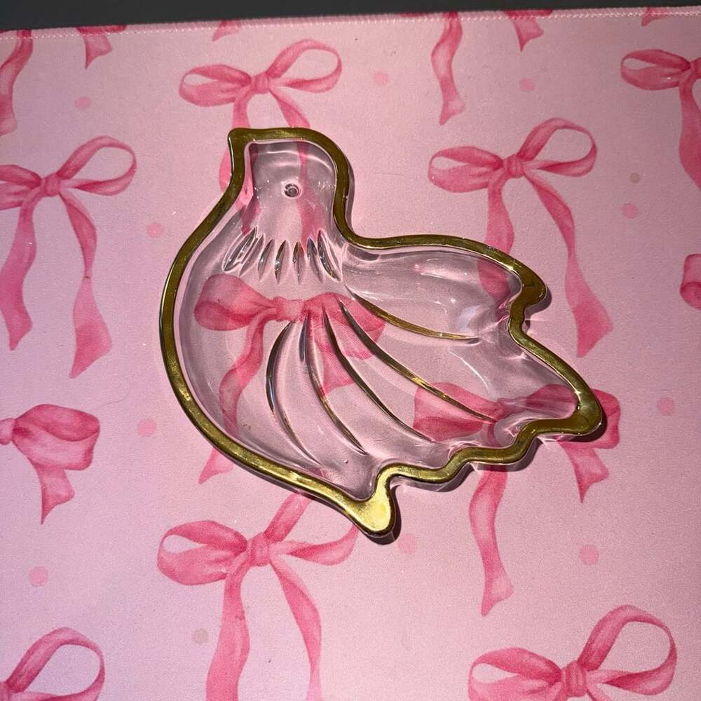 Vintage Mikasa Dove Glass Trinket Dish Gold Rim